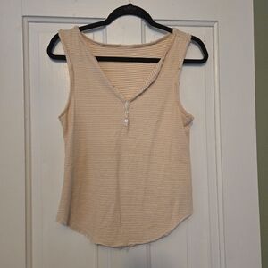 Anthropologie Small Striped Cream Sleeveless Top